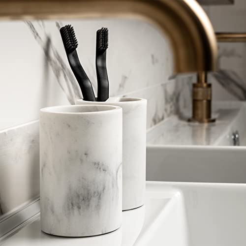 Jo Lavie Premium White Marble 4 Pcs Bathroom Accessories Set. Modern Decor Complete Bath Restroom Accessory Toothbrush Holder Set Juegos De Accesorios De Baño Essentials For Apartment House #TOP3