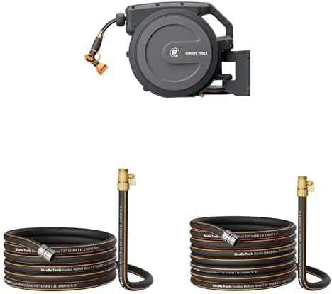 Giraffe Tools AW40 Garden Hose Reel 5/8 inch x 90 ft Wall Mounted+Giraffe Tools Garden Hose 25ft x 5/8", Female and male Fittings+Giraffe ToolsGarden Hose 50ft x 5/8", Male and Female Fittings