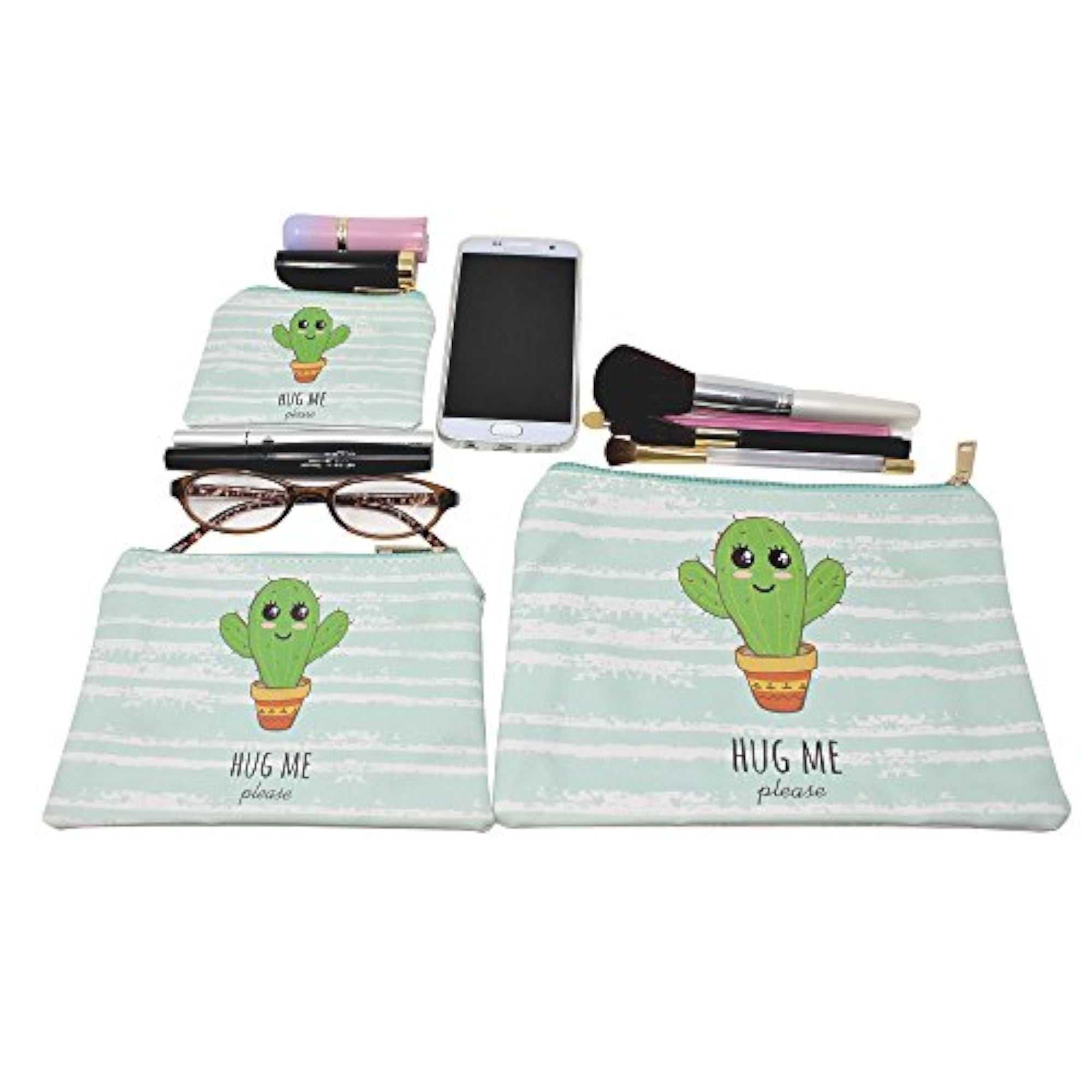 Hug Me Please Cactus Cosmetic Bags 3 Piece Set