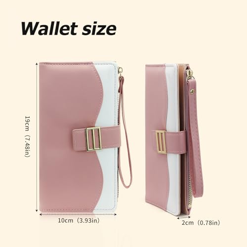 Womens Wallet, Large Capacity Bifold PU Leather Credit Card Holder Zipper Ladies Wallet with Multi Card Slots (Pink)2