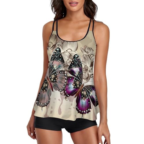 Maillot de bain tankini rétro papillon ensemble bikini short de garçon robe plage