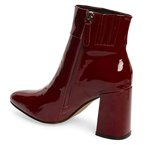 FSJ Women Pointed Toe Block High Heel Ankle Boots Glossy Patent Leather Party Dress Booties Size 4-15 US3