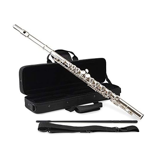 Flauta Traversa Classic Cantabile FL-100, ideal para principiantes, alpaca niquelada, llaves cerradas, mecanismo en E, sol adelantado, afinación en C, incluye estuche y accesorios, color plateado.