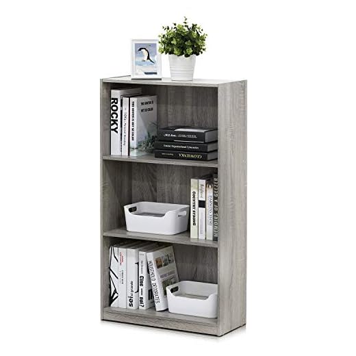 Furinno Basic 3-Tier Bookcase Storage Shelves, French Oak Grey