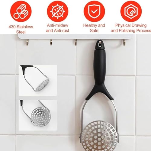 Image of Masher Vegetable Masher Potato Press Stainless Steel Potato Stamper with Long Handle for Dishwasher Safe, Mashed Potatoes, Vegetables & Fruits