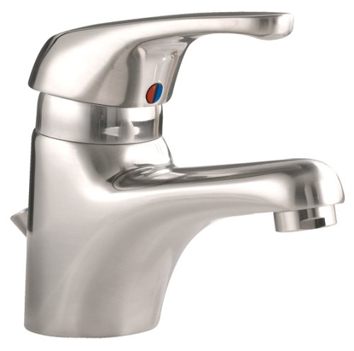 American Standard 1480.104.295 Seva - Grifo de lavabo de una sola manija con drenaje de conexión rápida y escudo, níquel satinado