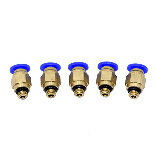 TOOTO 5 PCS Male Straight Pneumatic 4mm M6 Ptfe Tube Push In Quick Connect Fitting PC4-M6 for Reprap 3D Printer Bowden Extruder