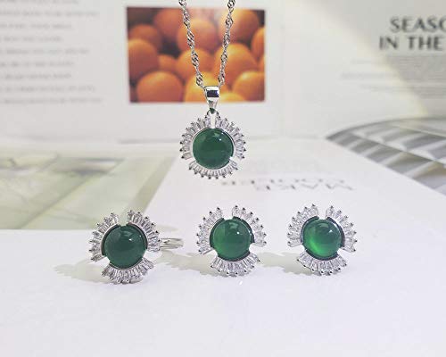 Ensemble bijoux argent 925 avec calcédoine verte pour femme élégante