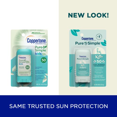 Coppertone Pure And Simple Kids Sunscreen Stick Spf 50, Zinc Oxide Mineral Sunscreen Stick For Kids, Tear Free, Water Resistant, Broad Spectrum Spf 50 Sunscreen, 0.49 Oz Stick #TOP1