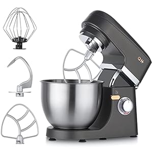 Stand Mixer 8+1-Speed Tilt-Head, 600W Kitchen Electric Mixer with 5QT Stainless Steel Bowl,Planetary Mixing System, Dough Hook, Flat Beater, Whisk, Splash Guard, Dishwasher Safe,Grey