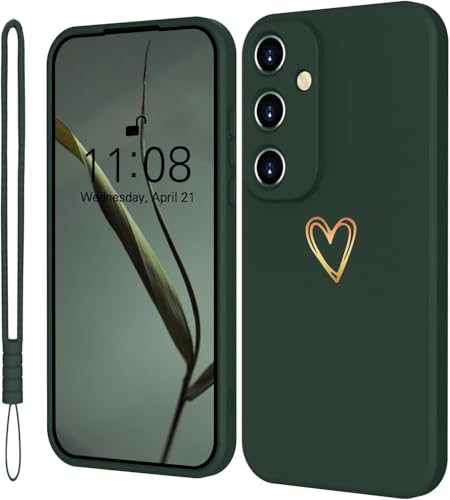 Mitetabo Hülle für Handyhülle Samsung Galaxy S25 Plus 5G Silikon mit Gold Liebesherz Samsung S25 Plus Hülle Dünn Gold Love Schutzhülle Slim Kratzfeste Rundumschutz Case für Samsung S25 Plus Grün