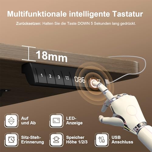 JUMMICO Höhenverstellbarer Schreibtisch 140×70 cm mit Kabelwanne & USB-A – Ansicht 2
