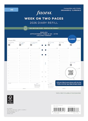 Agenda Filofax 2026 A5 26-68521R pour organiser vos semaines au bureau