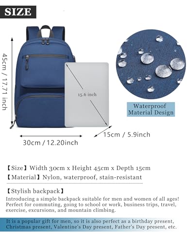 Lightweight Water Resistant Backpack for College Travel Work for Men Women Daypack (Blue)2