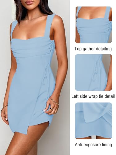 Image of Women's Sexy Ruched Mesh Midi Short Dresses for Women Square Neck Fitted Elegant Club Party Cocktail Dress