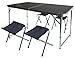 TIENDA EURASIA® Mesa Plegable de Camping - Conjunto de Mesa y Sillas de Jardin - Estructura de Aluminio Plegable y Portatil - Ajustable a Varias Alturas - Ideal para Jardin, Terraza, Camping (Black)