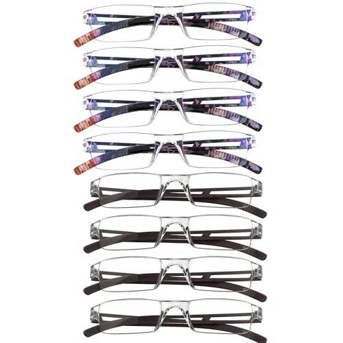 Image of YEIN Reading Glasses 8 Pairs Blue Ligth Blocking Reading Glasses for Men and Women Fashion Square Frame Readers (4 Brown+4 Floral,+4.00)