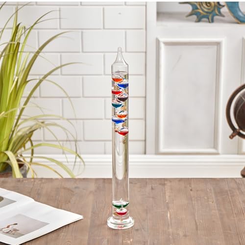 Large Glass Galileo Thermometer with 10 Multi Colored Balls with Gold Tags from 60F to 96F 20.5inch Galileo Thermometer Gorgeous Gift for Family Friends Present Home Office Indoor and Outdoor Dcor