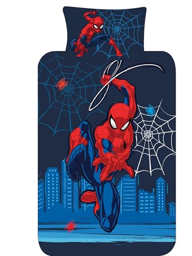 Marvel Spiderman Single Duvet Cover Bedding Set – Official Kids Polycotton Bed Linen – Reversible Blue Spidey Superhero Design with Pillowcase – UK Standard Single 135x200 cm (Single)
