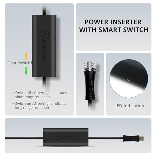 Outdoor TV Antenna -Antop Omni-Directional 360 Degree Reception Antenna Outdoor, Attic,RV Used, 65 Miles Range Amplifier Booster 4G LTE Filter, Waterproof, Anti-UV Easy Install (PL-414BG)