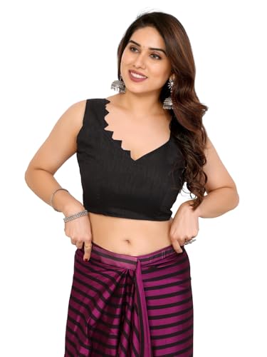 Image of RAJESHWAR FASHION WITH RF Readymade Pleated Pre Drape Stitched Woven Striped Blackberry Silk Sarees For Women With Blouse(Ready To Wear One Minute)