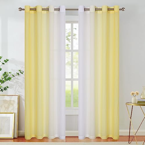 Purainbow Yellow Ombre Sheer Curtains 84 Inch Long for Living Room 2 Panels