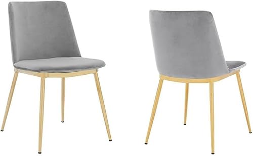 Armen Living Messina - Juego de 2 sillas de comedor modernas de terciopelo y metal dorado, color gris