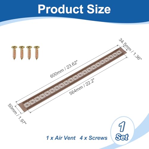 Grille d'aération rectangulaire en aluminium marron 600x50mm