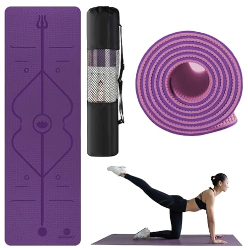 MIST JEWEL Tapete Yoga 6mm antiderrapante con lineas de guia (Morado)