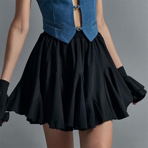 Womens Pleated Skater Skirt Basic Casual High Waisted Ruffles Flared Mini Lingerie Skirts 2025 Fashion Clothes4