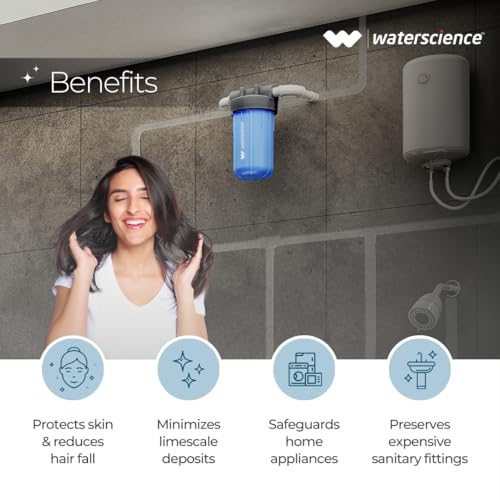 Image of WaterScience RIO Single Stage 10-Inch Mainline Hard Water Filter for Tank | Water Softener for Home | Applicable for 1BHK Home & Bathroom | Whole House Water Filter | Wall Mount - 2Y Warranty