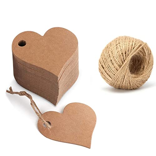 PLABBDPL 50 etiquetas de regalo de papel kraft en forma de corazón, con cuerda, para San Valentín, boda, regalos