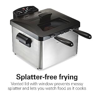 Hamilton Beach Electric Deep Fryer with Lid 4.5 Liters / 19 Cups Oil Capacity, Temperature Control, View Window, Professional Style, 1800 Watts, Three Frying Baskets, Stainless Steel Hamilton Beach Electric Deep Fryer with Lid 45 Liters 19 Cups Oil Capacity Temperature Control View Window Professional Style 1800 Watts Three Frying Baskets Stainless Steel