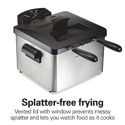 Hamilton Beach Electric Deep Fryer with 3 Baskets and Lid, 4.5 Liters / 19 Cups Oil Capacity, Temperature Control, View Window, Professional Style, 1800 Watts, Stainless Steel (35034) by Hamilton Beach - Image 3