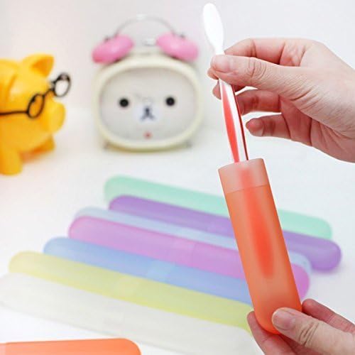 CUGBO 7 Pack Plastic Toothbrush Case Holder Mixed Colors Portable Dust-Proof Toothbrush Storage with 10 Pack Colored Toothbrush Head Case Caps