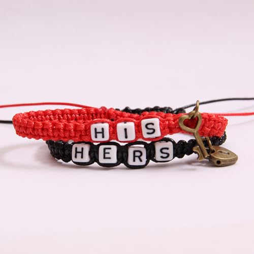 Image of AKOAK 2 Pcs HIS HERS Couple Braided Bracelet Padlock Key Pendant Hand Braided Lanyard Valentine's Day Gift Jewelry