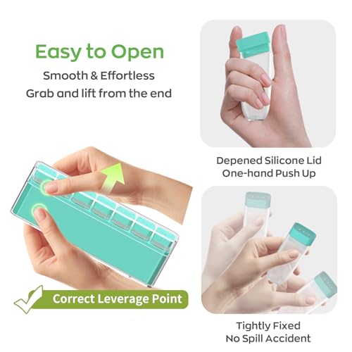 Image of HIONXMGA Color-Coded Weekly Pill Organizer Once Daily, Detachable 7 Day Travel Pill Box with Upgraded Sealing Lids, Large Portable Pill Case for Medication, Vitamins, Supplements & Fish Oils, Cyan