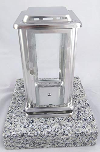 Lámpara de sepulcro Designgrab Royal, de acero inoxidable, con base de granito de Silesia, Tarn, Striegau, Dornberg, de Clair Du Tarn, lámpara de decorativa para tumba, luz de cementerio