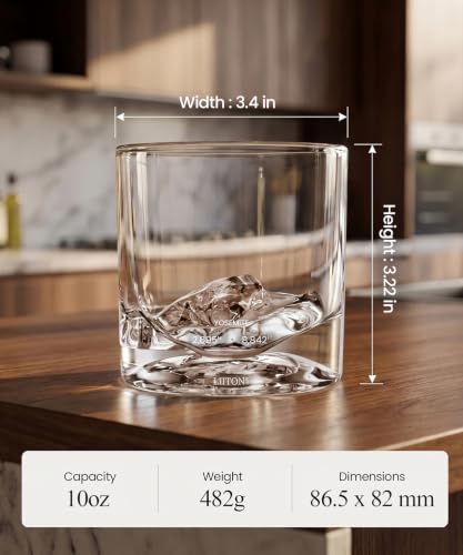 Image of LIITON Yosemite Whiskey Glasses, Set of 2, 10oz, Bourbon Glass | Thick Freezable Crystal Rock Glasses, Old fashioned Whiskey Gifts for Men, Cocktails, Scotch Glasses