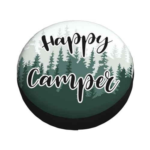 Image of Camping Spare Tire Cover Waterproof Tire Wheel Cover Dust-Proof Wheel Protector Fit for Trailer Rv SUV Truck Camper Travel Trailers Accessories (Happy Camper)
