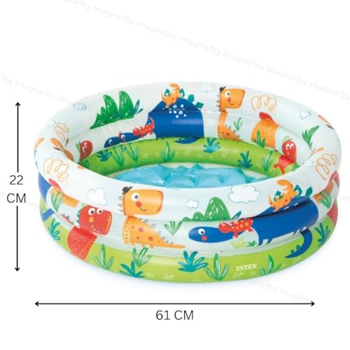 Toy Imagine 2ft Round Dino Buddies 3-Ring Inflatable Kiddie Pool | Baby Bath tubs for Kids | Age Group 3 to 6 Holi - Image 2