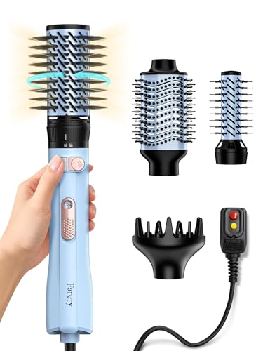 Farery Rotating Hot Air Brush Set 1000W — 4 in 1 Blow Dryer Brush Styler with Diffuser, Hold-to-Rotate Round Brush for Volume, Smooth & Curl, Best for Fine to Medium-Thick Hair, Blue
