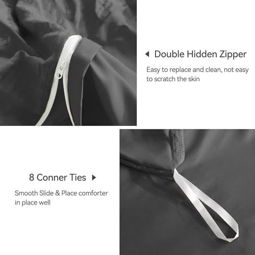 Image of JELLYMONI Charcoal Grey Duvet Cover Full Size, 3pcs Washed Microfiber Bedding Set, Soft Breathable Seersucker Duvet Cover Set with Zipper Closure and Corner Ties for All Seasons