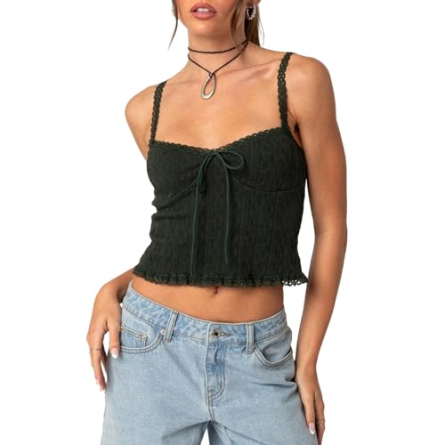 Berryou Women's Lace Crochet Tank Top – Sleeveless Hollow Out Blouse, Army Green, Summer Clubwear & Casual Shirt 4 thumbnail image