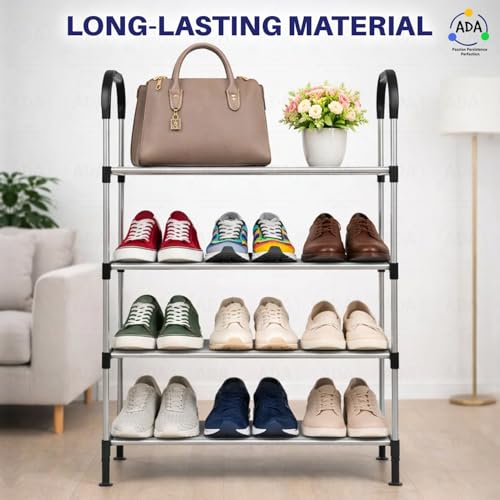 Image of ADA Premium Multipurpose Shoe Rack | 4-Tier Shoe Storage Organizer, Compact Space Saver, Sturdy & Durable Rack for Entryway, Living Room, Bedroom & Closet - Black & Grey