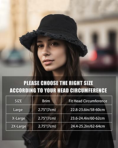 Zylioo Xxl Oversized Frayed Bucket Sun Hat,Adjustable Fashion Travel Bucket Hats,Outdoor Beach Hats For Big Heads 24"-25" Gray #TOP4