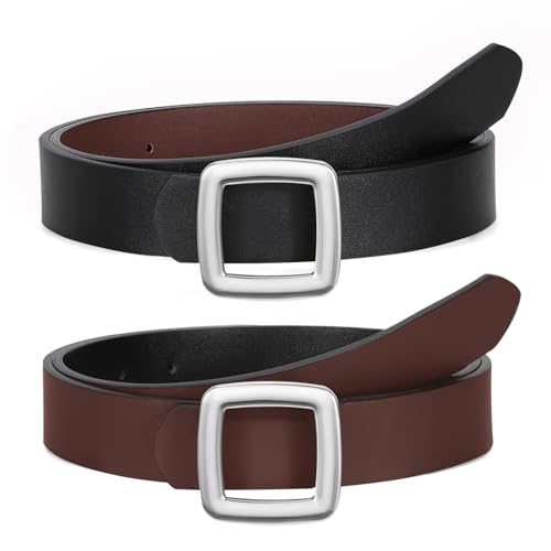 SUOSDEY Women Reversible Leather Belt Two Color-in-One Square Buckle Fashion Belt for Jeans Pants Dresses Coat