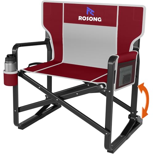 Rocking Camping Chair Rocker, Folding Chair Lawn Chairs with Cup Holders Foldable Outdoor Freestyle Cinnamon