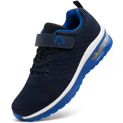 Dhinash Zapatillas Casual para Niño Zapatillas Deportivas Tenis Sin Cordones Calzados para Correr en Asfalto Zapatos de Escuela Exterior Interior Zapatos de Running Negro Azul Talla 32