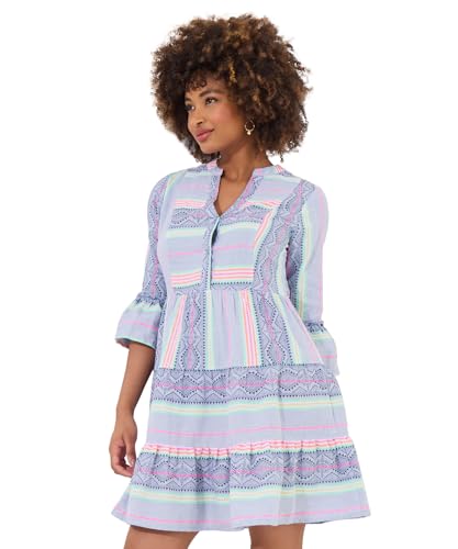 Joe Browns Damen Neon Striped Flared Sleeve Tunic Mini Dress Kleid, blau, 44